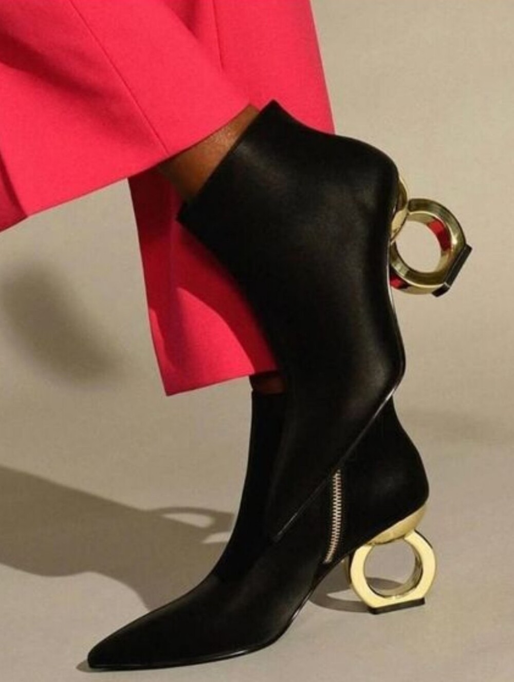 Kat Maconie Alba Black Leather Ankle Boots with Gold Heel Size 7